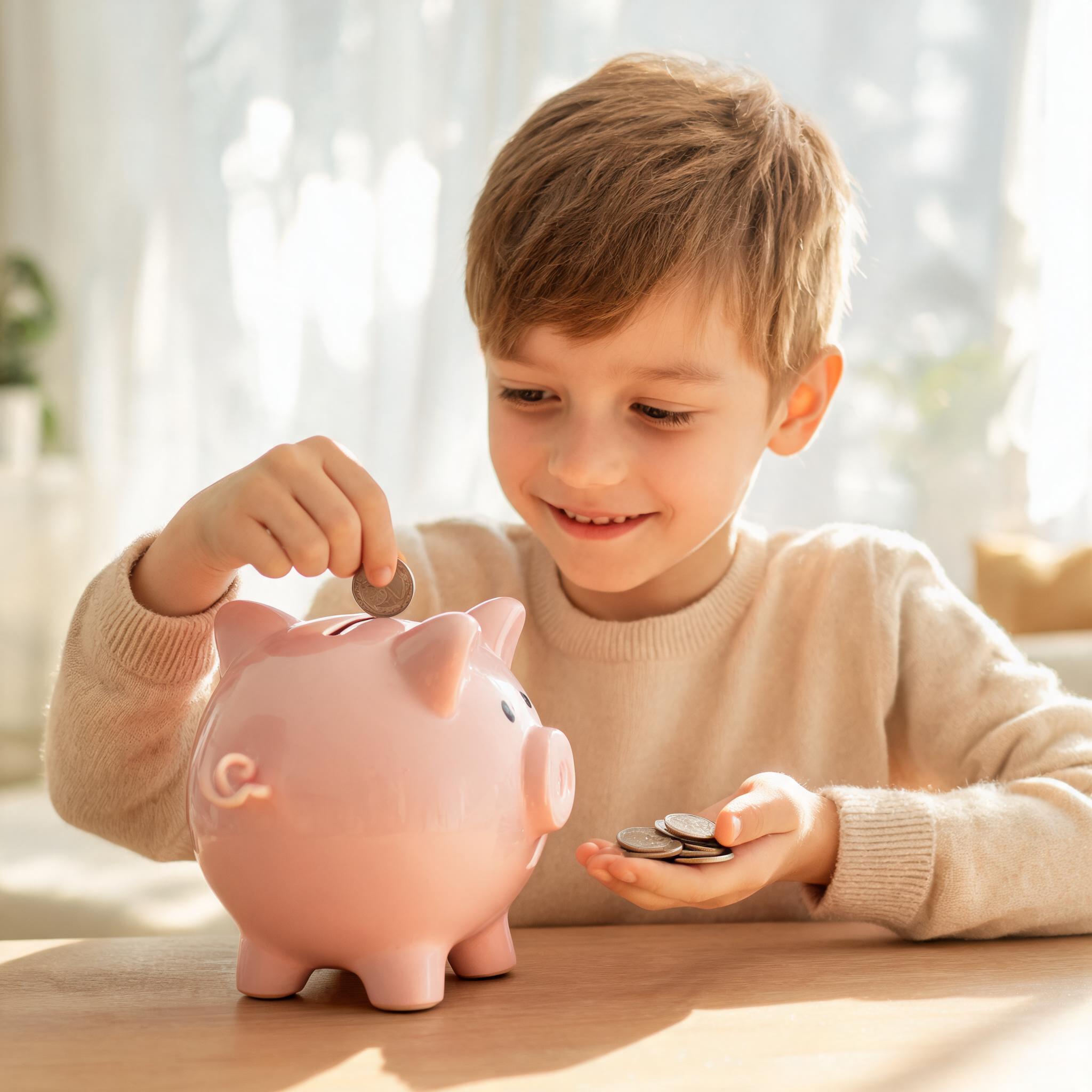 Kind spart mit Sparschwein